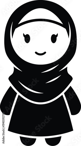 Smiling woman wearing hijab simple icon silhouette