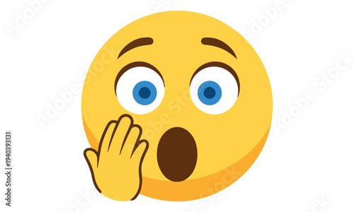 Surprised Yellow Emoji Face with Hand Over Mouth