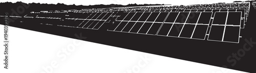 Solar panel array on a rooftop with white background