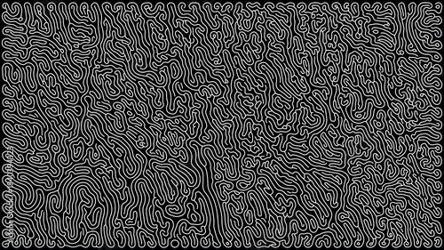 Black Background White Contour Maze Lines Seamless Pattern
