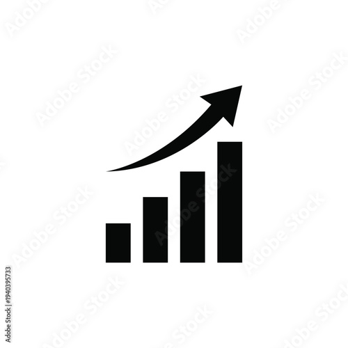 Bar Chart with Upward Arrow Silhouette Showing Financial Growth Progress and Business Success Concept Clean Vector Graphic for Data Analysis and Reporting