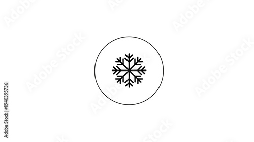 A minimal graphic of a snowflake icon within a circle on a plain white backdrop