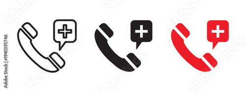 Ambulance call icon set emergency phone doctor vector symbol Victor Art Illustrations