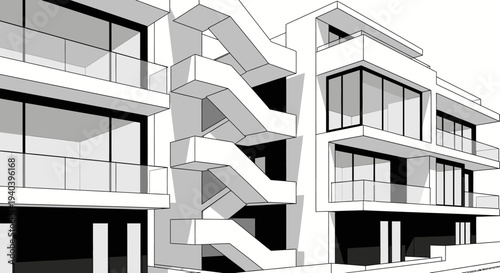 Contemporary Apartment Building Architecture with Balconies in an Urban Setting.