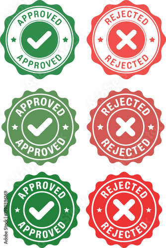 Approved And Rejected Stamp Badge Icon Set