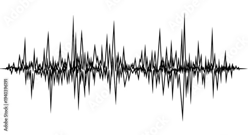 Black Digital Sound Wave Form Graphic on Isolated White Background.