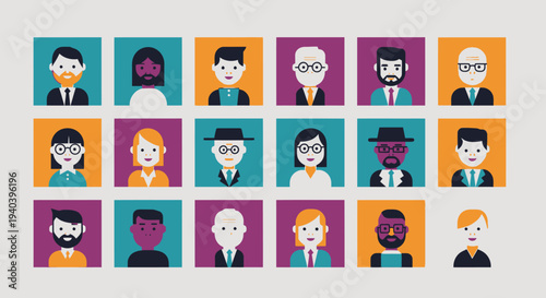 Diverse Professional Avatar Set for User Profiles and Social Media on a Clean Background.