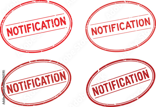 Notification Red Rubber Stamp Badge Vintage Grunge Label Set