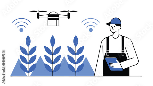 Smart Agricultural drones abstract concept vector illustrations