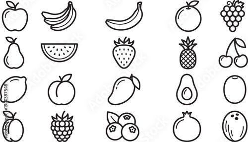 A delightful collection of minimalist fruit illustrations, perfect for designs and healthy eating concepts.