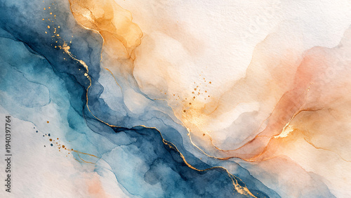 Elegant Abstract Watercolor Background with Fluid Ink Wash and Soft Gradient Texture