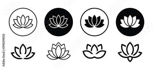 Lotus Vector Icons Outline Flat Flower Symbol