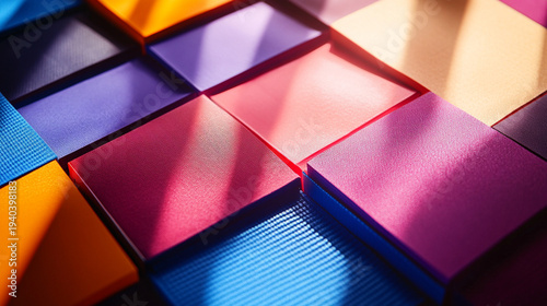 Close-up of premium product packaging with colorful branding and dramatic soft lighting