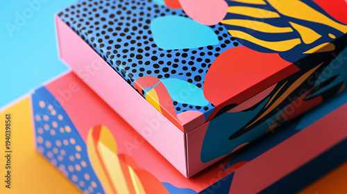 Close-up of stylish luxury ecommerce packaging with bold colorful brand design