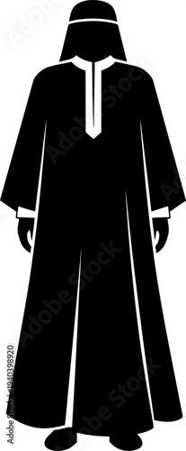 Arab man silhouette wearing traditional thobe and ghutra