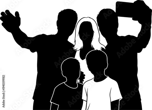 Family capturing a group selfie on a smartphone