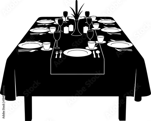 Formal banquet table prepared for large group dining