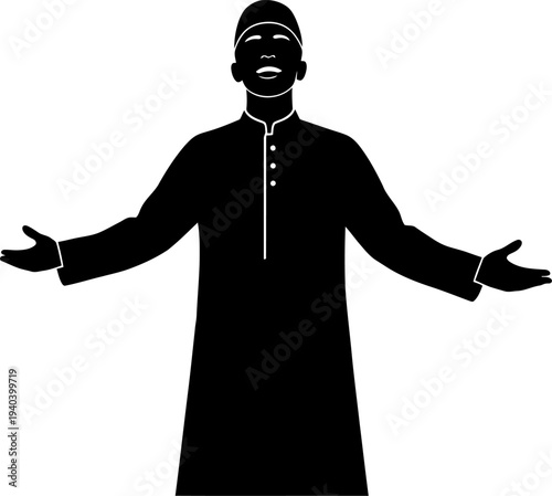 Male figure in kufi with open arms silhouette
