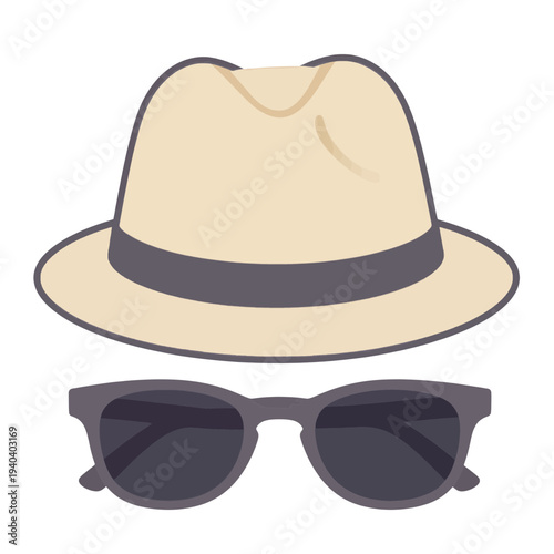 Summer Fedora Hat and Sunglasses Flat UI Icon for Travel App Interface