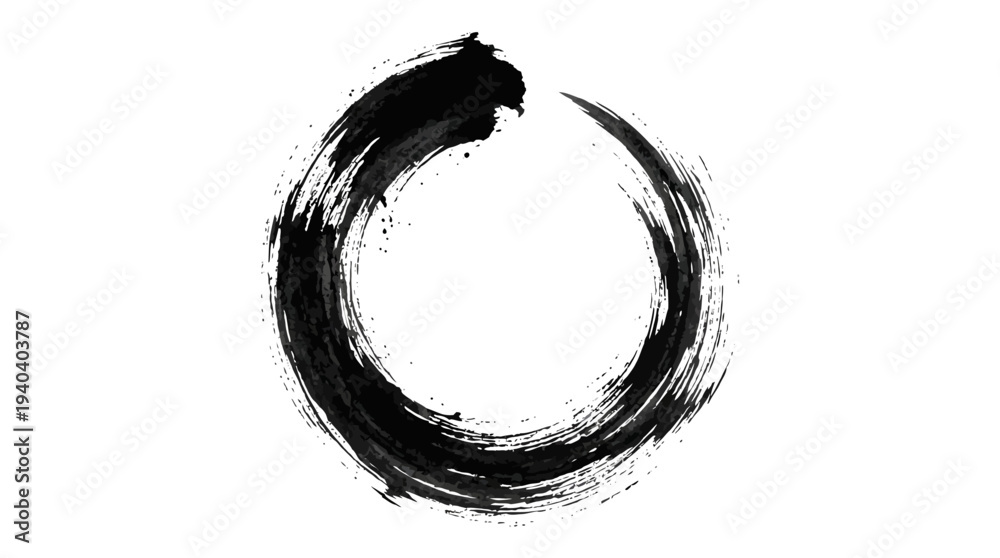 Εκτύπωση καμβά Abstract black ink circle on a white background, symbolizing completeness and un