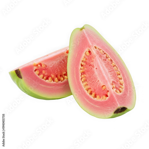 Fresh pink guava fruit cut in half isolated on transparent background