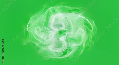 Dynamic swirling white smoke on green background, seamless loop, symbolizing energy and motion