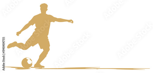 Vector golden silhouette illustration of a soccer player kicking a ball