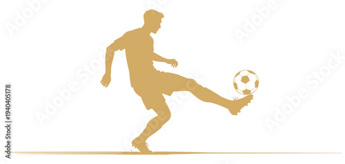 Vector golden silhouette illustration of a soccer player playing ball