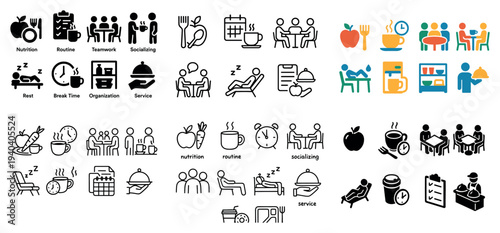 Workplace icons with coffee and plate colorful