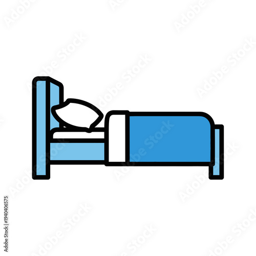 Blue bed icon with white pillow and blanket