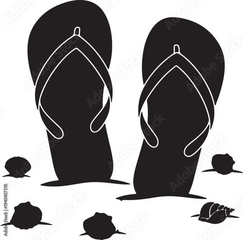 Set of 2 flip flops and 5 sand piles vector isolated on White Background