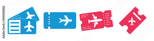 Air Ticket Boarding Pass Icon Set – Flight Travel Pass, Airline Ticket Vector Symbol