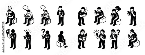 Mobile emotion icons with person phone drip outline