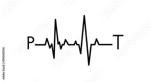 Medical waveform graphic with p and t labels on a simple black line graph, Generative AI.