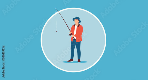 Man Fishing with Rod and Line.