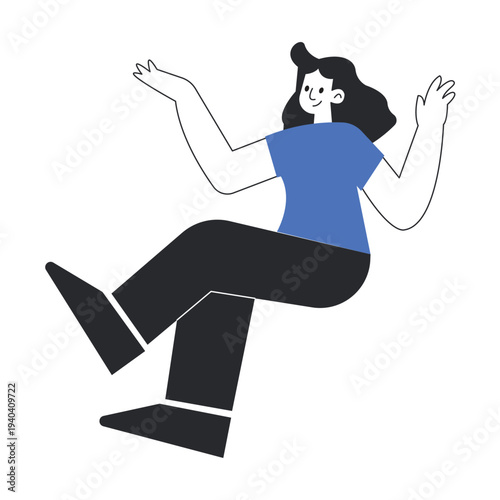 Happy Woman Jumping in Joy Positive Emotion Flat Vector Illustration.