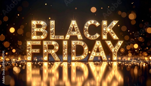 黒い背景に輝くBLACKFRIDAYの金色の文字。aiで生成