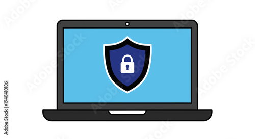 Laptop with shield and padlock icon for security