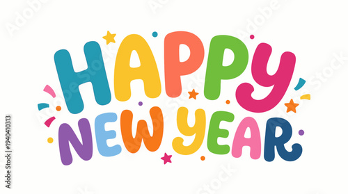 Happy New Year Colorful Text.