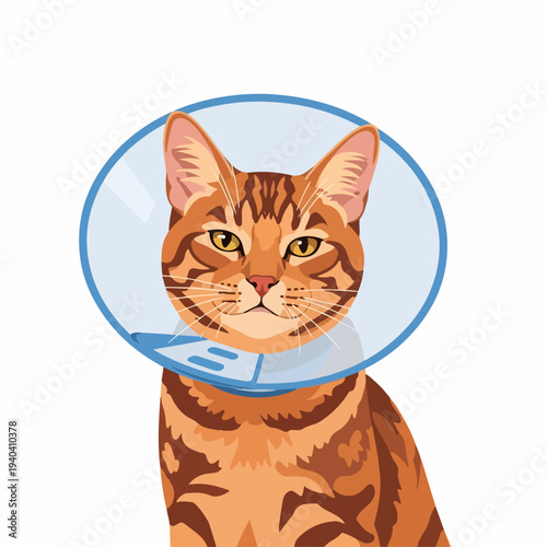 Cute cat wearing collar with focused expression and playful demeanor. Cat is ginger with stripes, showcasing personality and charm, making it a lovable companion. Concept of pet care and well-being.