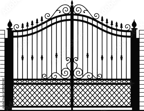 Ornate wrought iron gate vectoe illustration.