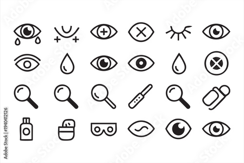 Ophthalmology line icon collection with eye care and vision symbols for medical design
