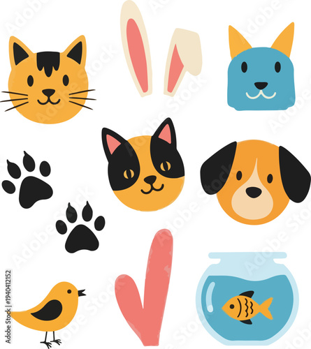 Cute Pet Animal Collection Set for National Pet Day and Spring Season Celebration