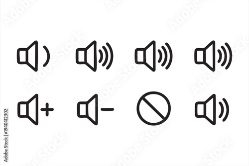 Minimal line art sound control icons for media interface and mobile app design