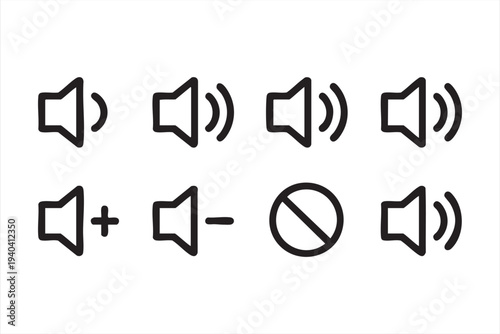 Speaker volume outline icon pack for UI, web controls, and digital audio systems