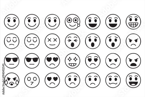 Minimal line art emoji reaction icons for messaging apps and social media design