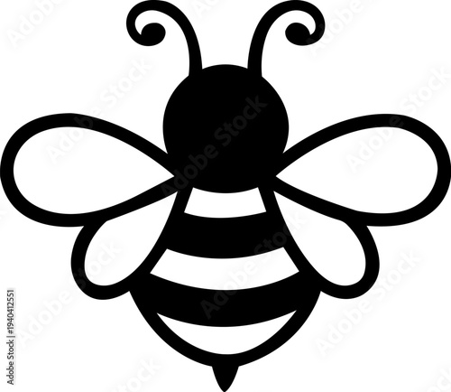 Bee Silhouette Vector Icon | Simple Honey Bee Logo Black Design