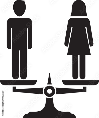Gender equality vector illustration on scales, man and woman silhouette