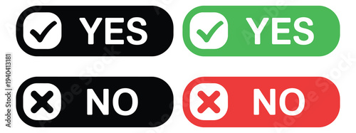 Yes and No Button Icons Green Check Red Cross Vector