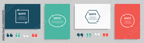 Quote speech box design templates set. Quatation text in bubble brackets frame. Citation empty graphic vector shape for social media inspiration posts. Motivation quote bubbles. Isolated textbox